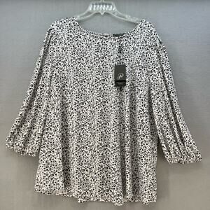 Adrianna Papell Top Women's 3X Black White Floral Print Tunic Flowy Long Sleeve